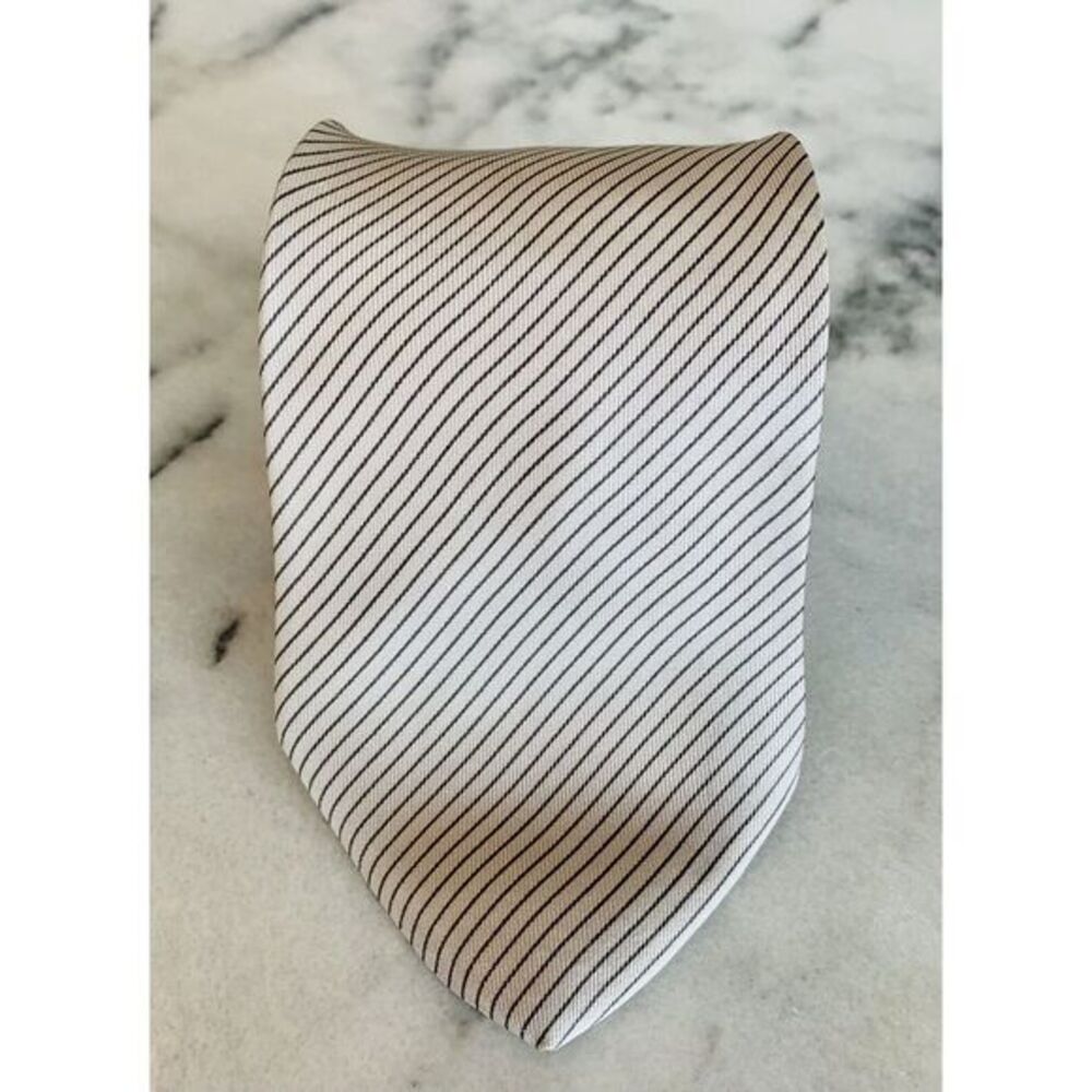 Roxy Ties 100% Silk Striped Beige Narrow Tie Made In Italy